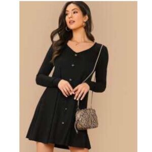 Black V-Neck Shift Dress